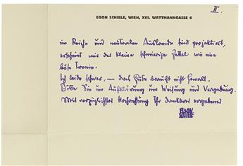 SCHIELE, EGON. Autograph Letter Signed, to Chief Engineer Dr. John, in German,